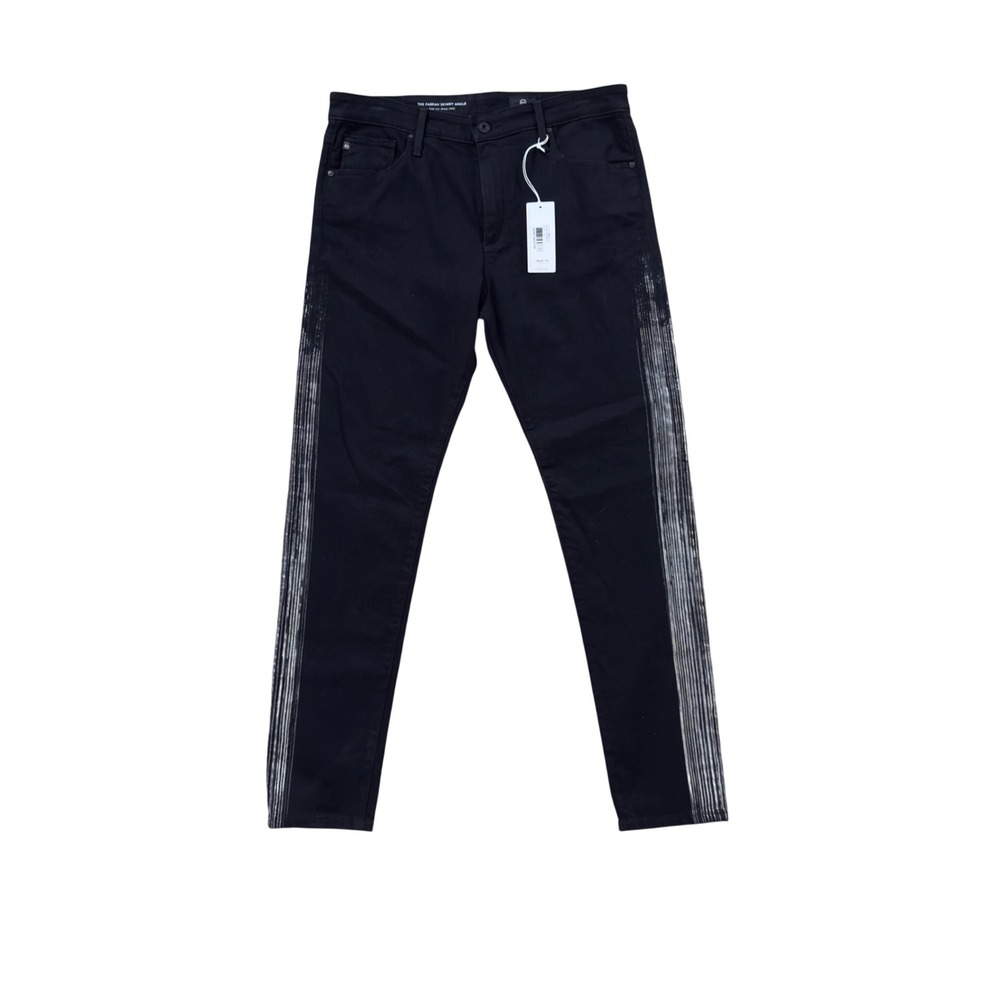 AG Adriano‎ Goldschmied Farrah Skinny Ankle Jeans Black Silver Stripe 31 DBD1777